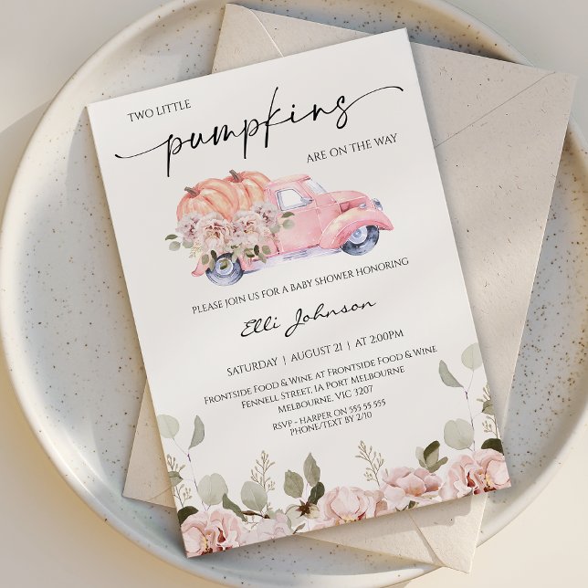 Invitation Baby shower Citrouille féminin de Fall Blush Twin (Girl Twin Little Pumpkins Baby Shower Invitation Template, Feminine Fall Little Pumpkins Baby Shower)