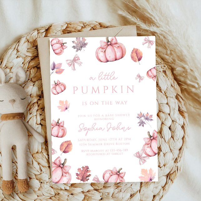 Invitation baby shower citrouille fille en arc rose mignon (Créateur téléchargé)