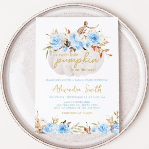 Invitation Baby shower Citrouille Floral bleu
