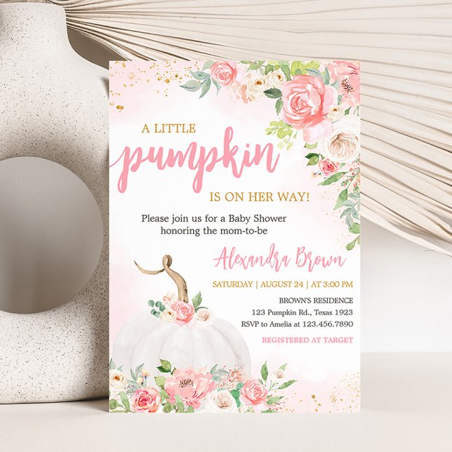 Invitation Baby shower Citrouille Floral Fall (Pink Pumpkin Baby Shower Invitation)