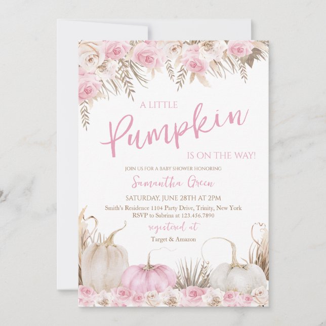 Invitation Baby shower Citrouille Girl Boho (Devant)
