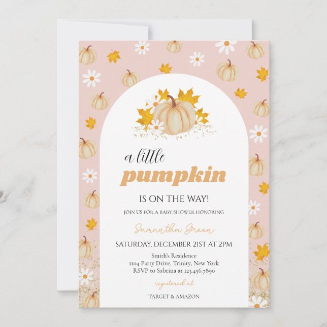 Invitation Baby shower Citrouille Girl Boho (Devant)