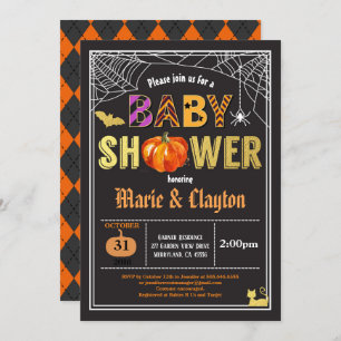 Invitation Baby shower citrouille Halloween noir & or