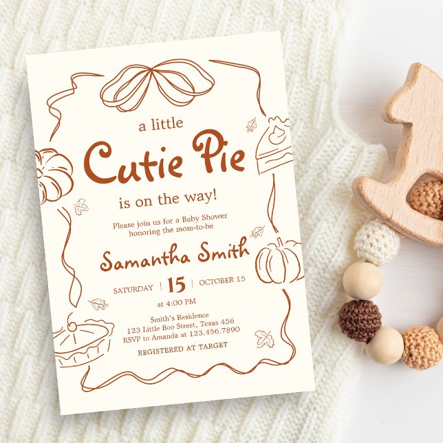 Invitation Baby shower Citrouille Little Cutie Pie (Hand Drawn Little Cutie Pie Baby Shower Invitation)