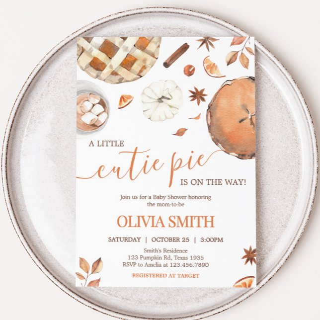 Invitation Baby shower Citrouille Little Cutie Pie Fall (Little Cutie Pie Pumpkin Baby Shower Invitation)
