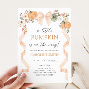 Invitation Baby shower Citrouille Orange Bow