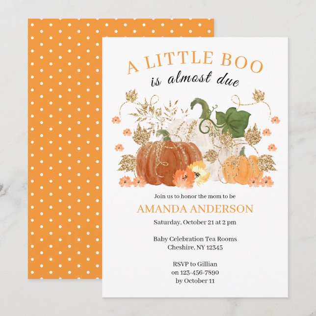 Invitation Baby shower Citrouille Orange Gold (Devant / Derrière)