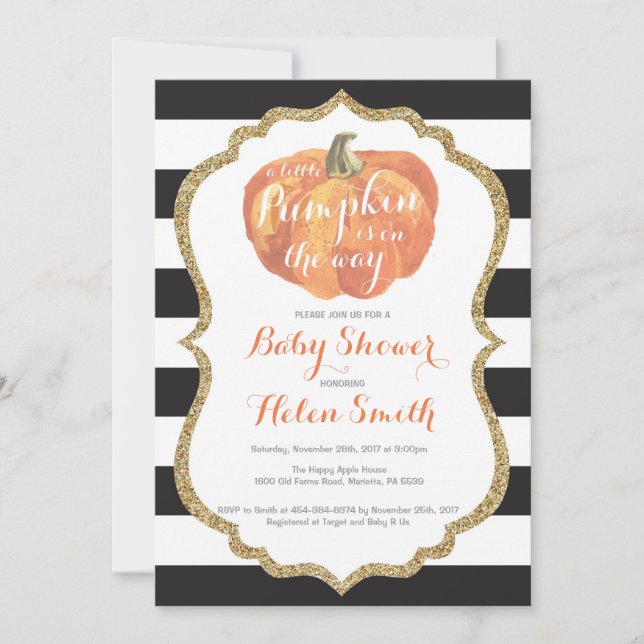Invitation Baby shower Citrouille orange noir et or (Devant)