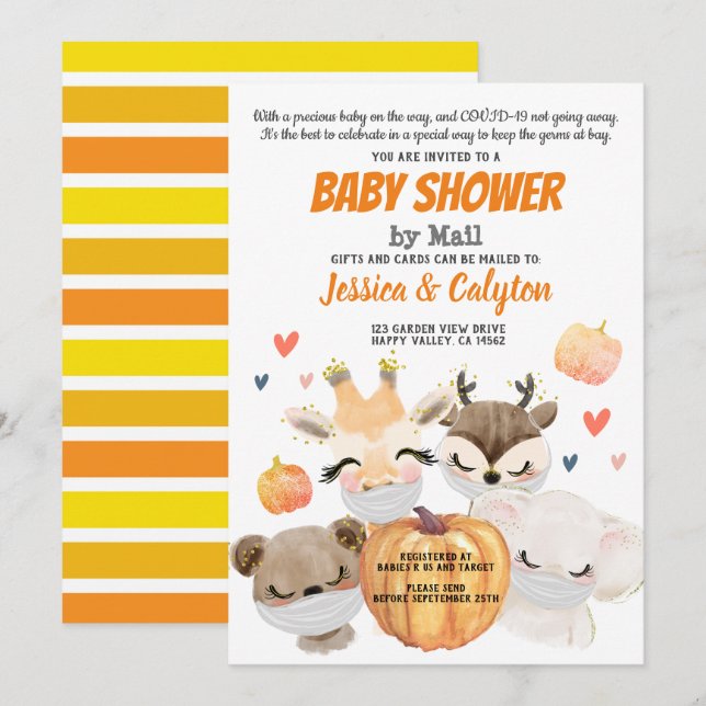 Invitation Baby shower citrouille Par Mail Woodland Animal (Devant / Derrière)