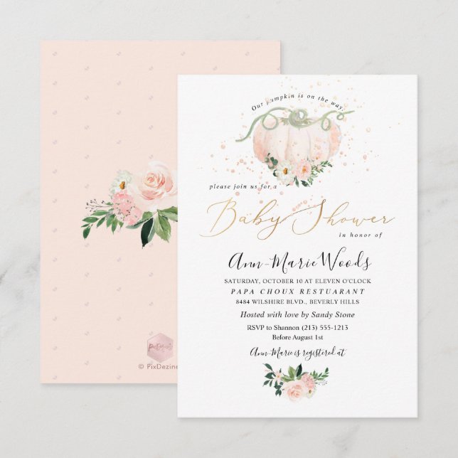 Invitation Baby shower Citrouille PixDezines Lil Blush (Devant / Derrière)