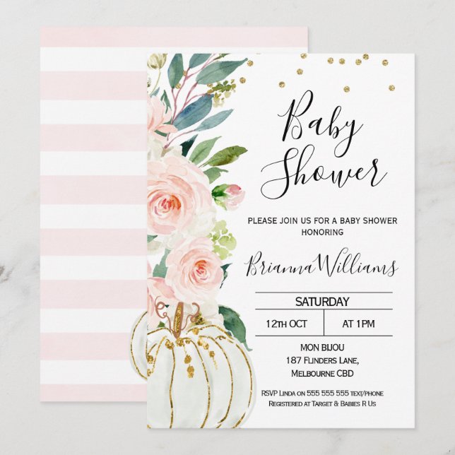 Invitation Baby shower Citrouille rose (Devant / Derrière)