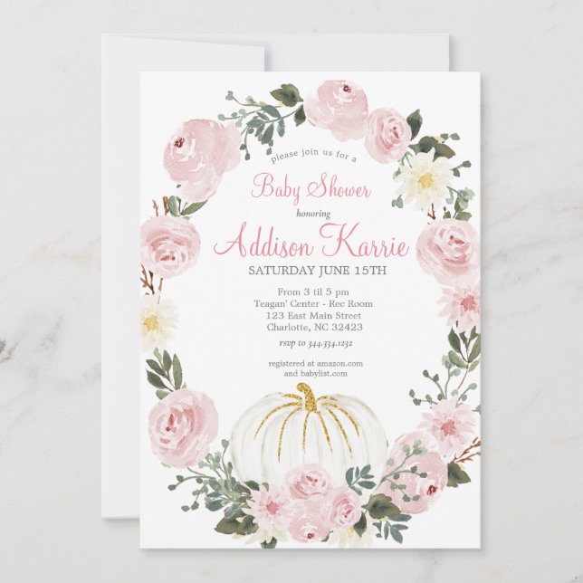 Invitation Baby shower Citrouille rose (Devant)