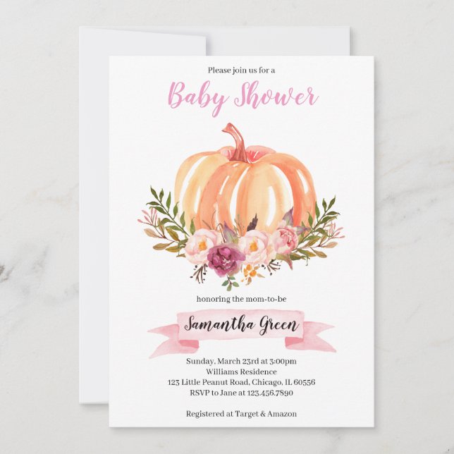 Invitation Baby shower Citrouille rose (Devant)