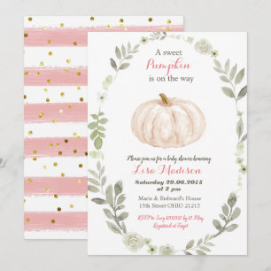 Invitation Baby shower Citrouille Rose Blanc Or