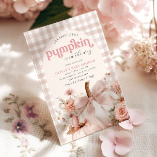 Invitation Baby shower Citrouille rose Bow floral