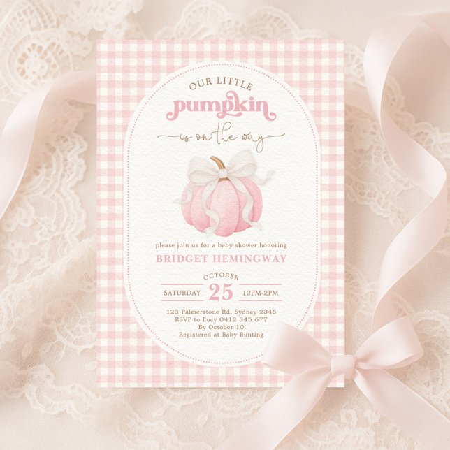 Invitation Baby shower Citrouille rose  d'aquarelle Bow Girl (Créateur téléchargé)