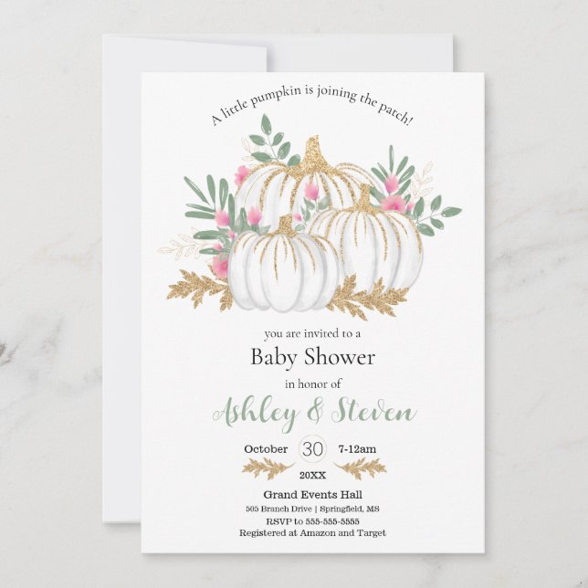 Invitation Baby shower Citrouille rose et vert (Devant)