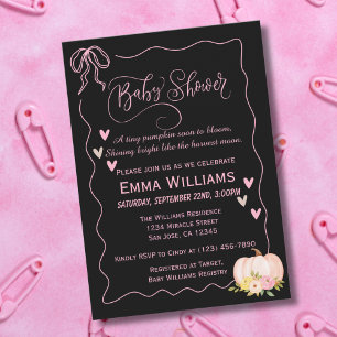 Invitation Baby Shower Citrouille Rose Ruban Cœurs Mignon Per