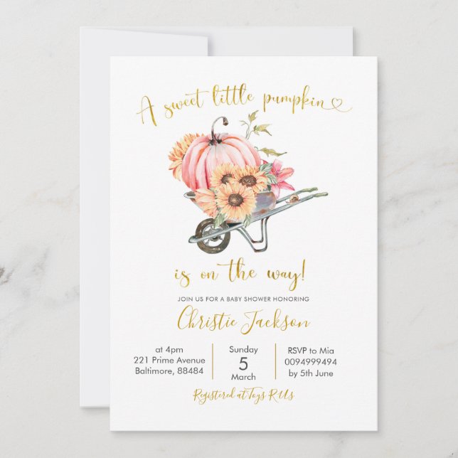 Invitation Baby shower Citrouille rose Tournesol (Devant)