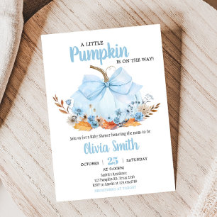 Invitation Baby Shower Citrouille Ruban Bleu