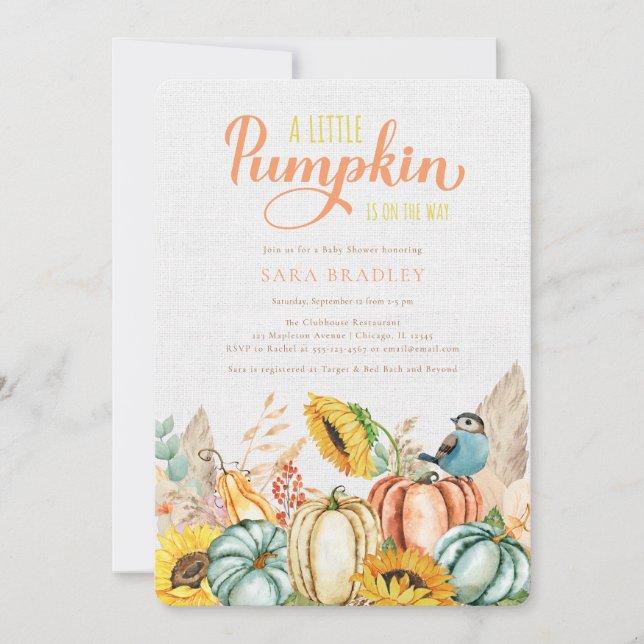 Invitation Baby shower Citrouille Rustique Automne Un Peu Cit (Devant)