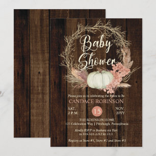 Invitation Baby shower - Citrouille rustique Pampas Wreath