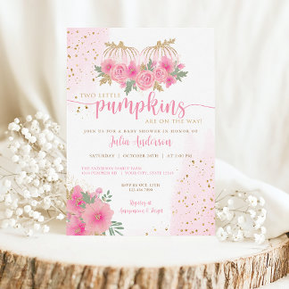 Invitation Baby shower Citrouille Twin Blush Pink and Gold Fa