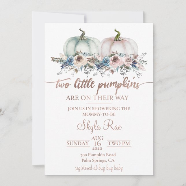Invitation Baby shower Citrouille Twins (Devant)