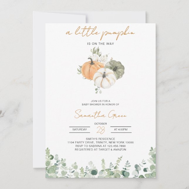 Invitation Baby shower Citrouille verdoyant (Devant)