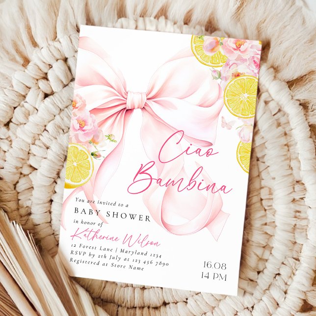 Invitation Baby shower Citrus Pink Bow Lemon (Créateur téléchargé)