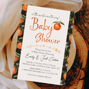 Invitation Baby shower Citrus Vintage Orange Black Patter