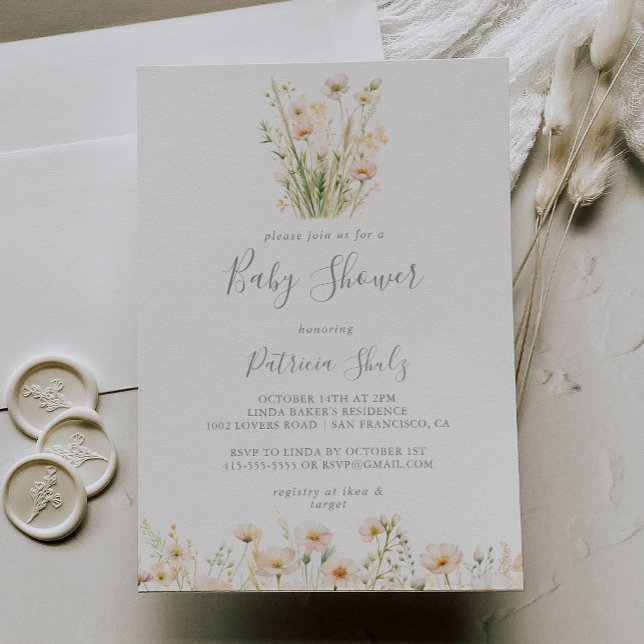 Invitation Baby shower classique Boho Blush Fleur sauvage (Créateur téléchargé)