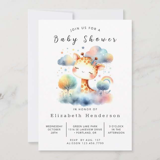 Invitation Baby shower classique de girafe à imprimer (Devant)