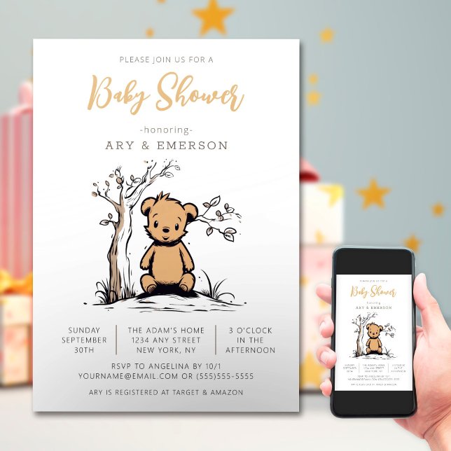 Invitation Baby shower classique de petit ours (Créateur téléchargé)