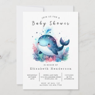 Invitation Baby shower classique en ligne baleines