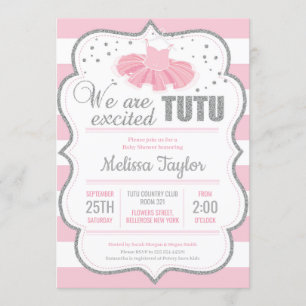 Invitation baby shower classique en rose argent Tutu balerrin