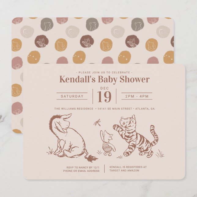 Invitation Baby shower classique Pooh & Pals (Devant / Derrière)
