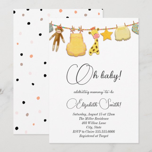 Invitation Baby shower classique pour bébé et pois neutres se (Devant / Derrière)