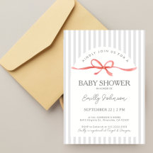Baby Shower Classique Rubans Gris et Ruban Rouge