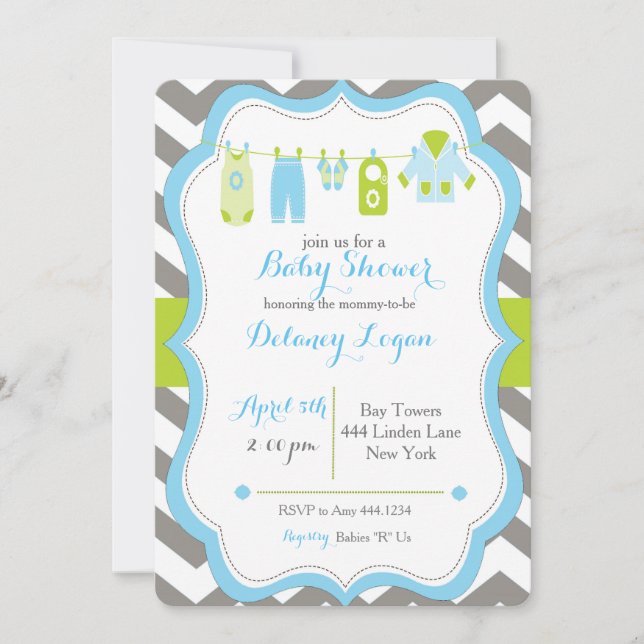 Invitation baby shower Clothesline (Devant)