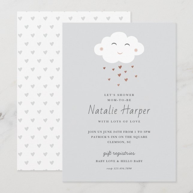 Invitation Baby shower Cloud mignon (Devant / Derrière)