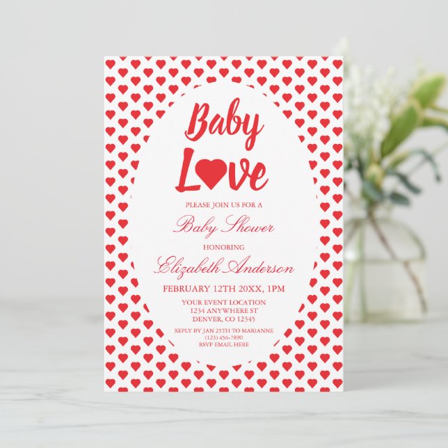 Invitation Baby shower Coeur Amour Bébé (Debout devant)