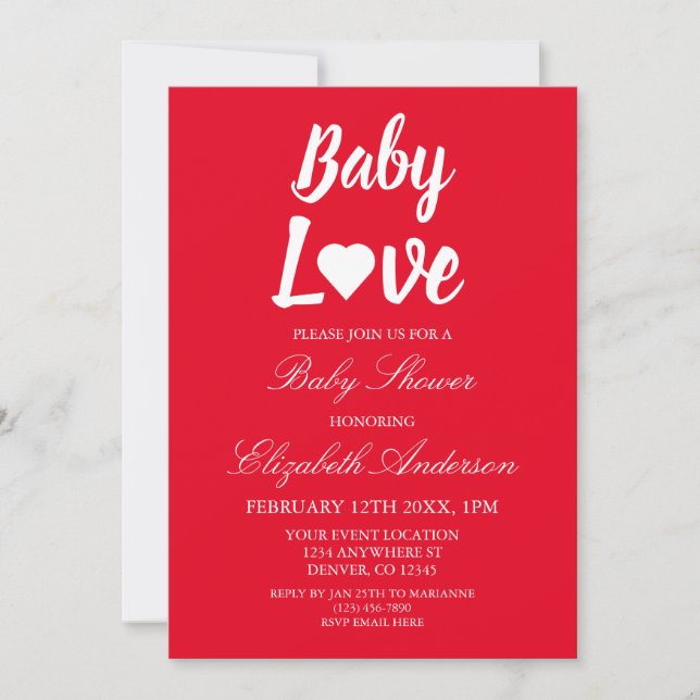 Invitation Baby shower Coeur Amour Bébé (Devant)