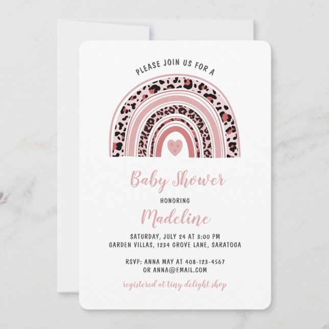 Invitation Baby shower Coeur arc-en-ciel Boho (Devant)
