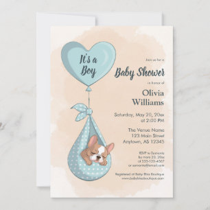 Invitation Baby shower Coeur bleu Chien à Chien à Chien à Chi