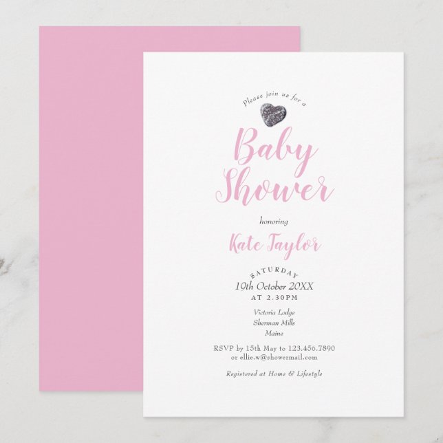 Invitation Baby shower Coeur de caillou mou / Saupoudrage (Devant / Derrière)