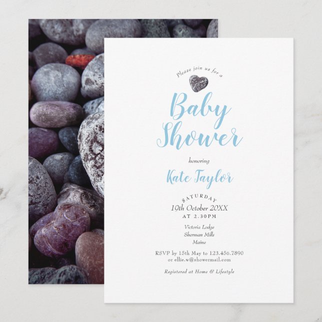 Invitation Baby shower Coeur de caillou mou / Saupoudrer (Devant / Derrière)