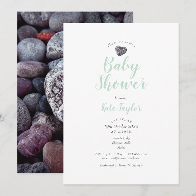 Invitation Baby shower Coeur de cailloux / Saupoudrer (Devant / Derrière)