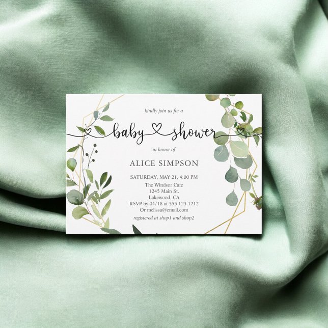 Invitation Baby shower Coeur Eucalyptus de verdure (Créateur téléchargé)