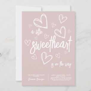 Invitation Baby shower Coeur moderne de fille rose